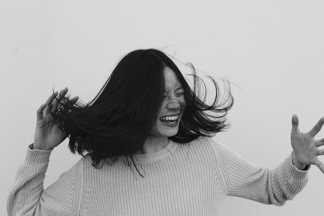 Happy person with hair