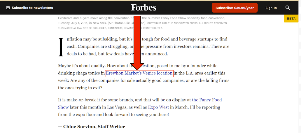 screenshot of a backlink in a Forbes article