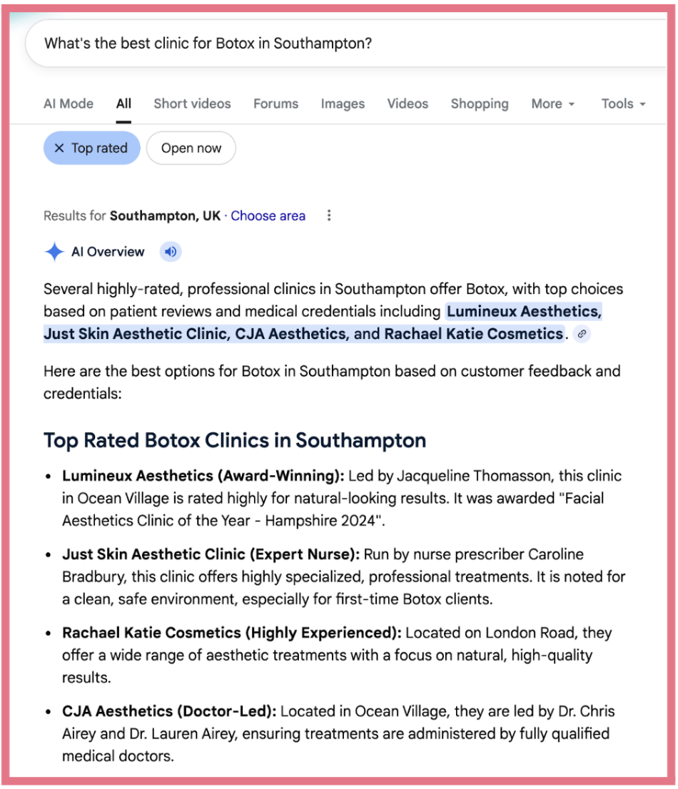 AI Overview - best botox clinic in Southampton